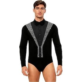 Herre latin ballroom danse-shirt bodysuit - rhinsten glitrende trikot med butterfly til konkurrence scene