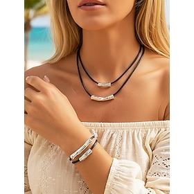 Women's Bohemian Alloy Necklace and Bracelet Set, Layered Statement Jewelry for Beach Vacation, Resort Wear, Casual Summer Outfits and Everyday Fashion