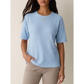 Women's T Shirt Tee Waffle Knit Tops Solid Color Graphic Plain Classic Modern Casual Short Sleeve Crew Neck Round Neck Regular Tops Casual Daily Going out Blac