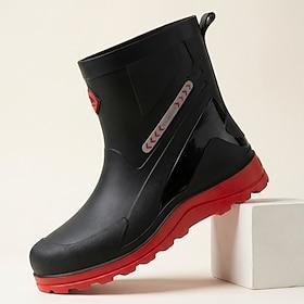 Men's Black Waterproof Rain Boots Mid-Calf Outdoor Work Boots Durable Anti-Slip Weather-Resistant Footwear for Rainy Days, Gardening, Fishing and Outdoor Use