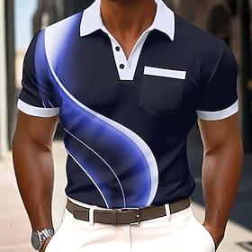 Men's Geometic Polo Shirts Short Sleeve Polo Shirts Collared Shirts Business Casual Outdoor Athleisure Daily Wear 3D Print Buttons Spring Summer Blue Purple B
