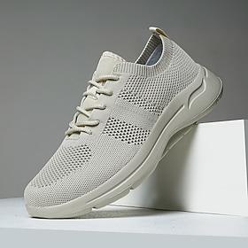 Beige herresneakers med snørebånd, åndbare, lette, afslappede løbesko og moderne sportssko til mænd, velegnede til arbejde, rejser, hverdagsbrug og weekendture