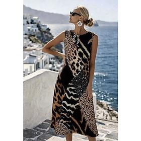 Women's Midi Dress Shift Dress Sundress A Line Dress Vacation Casual Boho Beach Going out Regular Fit Graphic Animal Geometric Sleeveless Crewneck Black Summer