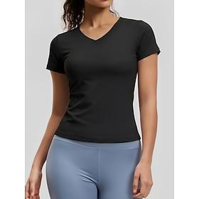 Women's Running T-Shirt Workout Shirt Yoga Top V-neckline Quick Dry Lightweight Comfortable Basic Short Sleeve Sports Solid Color Top For Gym Workout Running F