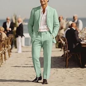 Mænds Linneddragter Strand bryllup Bryllup Hvid Himmelblå Forår sommer Jakkesæt Notch Lapel Formelt Ensfarvet Skræddersyet 2 dele sæt Enkeltbrystet to-knap