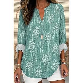Dame Skjorte Boho skjorte Bluse Trykt mønster Blomstret Grafisk Abstrakt Årgang Daglig Stilfuld Langærmet V-hals Almindelige toppe Afslappet Daglig Ferie Blå L