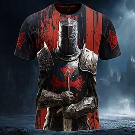 Herre Tempelriddere Middelalderrustning Rødt Kors Sværd Gotisk Retro Kriger T-shirt Heldækkende Print Normal Pasform Afslappet Streetwear Designertøj S M L XL