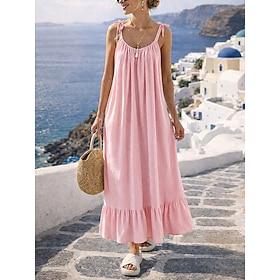 Dame Maxikjole A Linje Kjole Sommerkjole Slip kjole Afslappet Daglig Løstsiddende Vanlig Uden ærmer Rund hals Blå Sort Hvid Gul Sommer