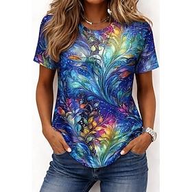 Dame T-shirt Trykt mønster Blomstret Grafisk Farvegradient Stilfuld Klassisk Afslappet Kortærmet Rund hals Lange toppe Afslappet Daglig Blå Orange Sommer Forår