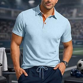 Men's Textured Waffle Knit Polo Shirt Casual Business Classic Short Sleeve Fashion Modern Solid Color Quick Dry Buttons Summer Spring Regular Fit Blue Black Wh