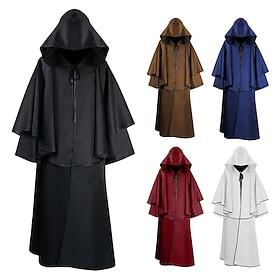 Retro Vintage Punk  Gothic Medieval Hooded Cloak Shawls Ranger Elven Solid Colored Fancy Dress Men's Women's Viking Fantasy Halloween Carnival Masquerade Party