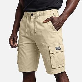 Men's Cargo Shorts Hiking Shorts Drawstring Elastic Waist Buttons Plain Wearable Knee Length Daily Outdoor Streetwear Fashion Classic Black Green Inelastic