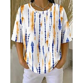 Dame Vaffel T-shirt Strukturerede strikkede toppe Grafisk Geometrisk Stilfuld Klassisk Halvlange ærmer Rund hals Almindelige toppe Afslappet Daglig Blå Lilla O