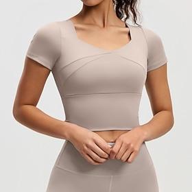 Women's Sweatshirt Tee / T-shirt Yoga Top V-neckline Quick Dry Lightweight Comfortable Sporty Short Sleeve Sports Solid Color Top For Gym Workout Running Fitne