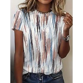 Women's T Shirt Print Graphic Striped Bohemia Hawaiian Stylish Short Sleeve Crew Neck Regular Tops Daily Blue Pink Orange Green Summer Spring