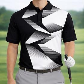 Men's Geometic Golf Sports Polo Shirts Short Sleeve Polo Shirts Collared Shirts Casual Athleisure Daily Wear 3D Print Buttons Summer Spring Blue Green Black