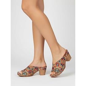 Women's Ethnic Style Printed Block Heel Slide Sandals – Colorful Open Toe Mule Sandals for Vacation, Festival and Casual Summer Wear