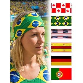Elastisk, trykt polyesterpandebånd til kvinder, flagdesign med flere lande, cheerleading-hårbånd til fodboldfans til kampdag, stadionstøtte, afslappet sportstø