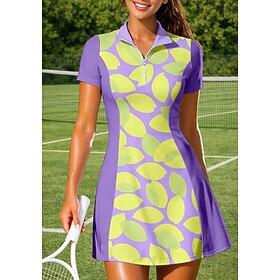 Dame Blomster Tennis Kjole Sportskjole Tennispolokjole Kortærmet Kvartals lynlås Elastisk Svedreducerende Åndbart Volleybold Tennis Golf Aftæpning Kjoler Lilla