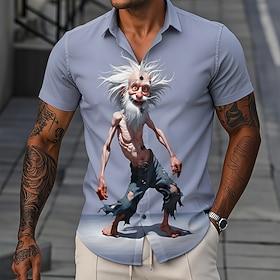 Men's Funny Cartoon Character Old Man Shirt Summer Shirt Button Up Shirt Short Sleeve Vintage Retro Daily Outdoor Vacation Summer Spring Turndown 3D Print Coll