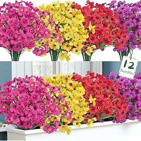 12 bundter kunstige blomster til udendørs brug falske silkeblomster UV-bestandige kunstige plastikplanter til indendørs udendørs vasekasse have veranda vindues