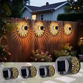 4 Pcs Outdoor Solar Waterproof Hollow Metal Projection Wall Lights, Garden, Patio, Yard, Lawn, Fence, Steps, Pathway, Terrace, Porch, Villa, Ambient Decorative