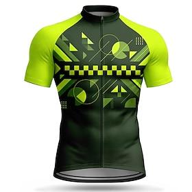 Men's Cycling Jersey Geometric Short Sleeve Bike Jersey Activewear Top with 3 Rear Pockets UV Resistant Quick Dry With Pockets Front Zipper Sports Green Clothi