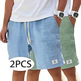 Herre Shorts i bomuldshør Sommer shorts Strandshorts Casual shorts Snørelukning Lomme Elastisk Talje Vanlig Komfort Åndbart Knælængde Strand Ferierejse Ferie H