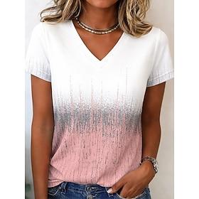 Women's T Shirt Print Ombre Graphic Geometric Stylish Classic Casual Short Sleeve V Neck Regular Tops Casual Daily Blue Pink Purple Green Summer Spring