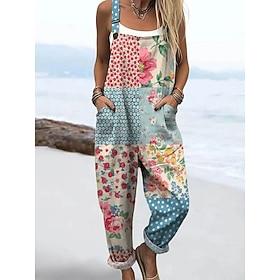 Dame samlet set Aktiv Blomstret Uden ærmer Ærmeløs Ret Firkantet hals Patchwork Lomme Daglig Strand Løstsiddende Lyserød Orange Grøn Sommer