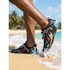 Herre sorte og orange hurtigttørrende vandsko, åndbare, lette aqua-sneakers, skridsikkert strandfodtøj til vandaktiviteter, svømning, kajaksejlads, flodvandrin