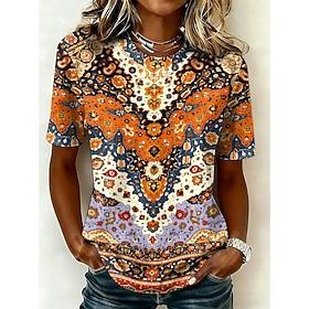 Women's T Shirt Print Graphic Tribal Vintage Stylish Casual Short Sleeve Crew Neck Round Neck Regular Tops Casual Daily Blue Purple Orange Green Summer Spring