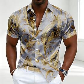 Herre Paisley Blomstret mønster Etnisk Skjorte Satin skjorte Jakkesætsskjorter Kortærmet Vintage retro Daglig Ferierejse Sommer Forår Aftæpning 3D-udskrivning