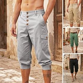 Men's Cargo Shorts Shorts Casual Shorts Multi Pocket Flap Pocket Plain Comfort Breathable Calf-Length Casual Outdoor Beach Vacation Fashion Black Green Inelast