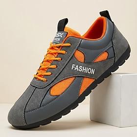 Herre åndbare sportssneakers med snørebånd grå orange udendørs træningssko til løb, fitness og aktiv livsstil