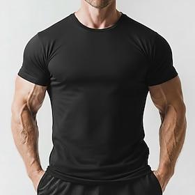 Herre T-shirt Tee Top Kortærmet Rund hals Sommer Forår Alle årstider Vanlig Afslappet Atletik Hurtigtørrende Tynd Afslappet Daglig Sport Lyseblå Sort Hvid Top