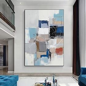 stor vægkunst håndlavet abstrakt blå og hvid minimalistisk vægkunst blå geometrisk moderne abstrakt vægkunst hvid akryl vægdekoration maleri