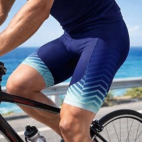 Men's Navy Blue Cycling Shorts with 3D Gel Pad Blue Gradient Chevron Pattern Breathable Quick Dry Moisture Wicking UPF50 Bike Shorts for Road Cycling Triathlon