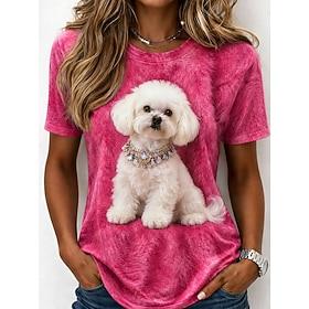 Women's T Shirt Print Graphic Animal Cat Vintage Stylish Classic Short Sleeve Crew Neck Round Neck Long Tops Casual Daily Weekend Blue Pink Apricot Summer Spri