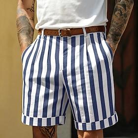 Herre Shorts Linneshorts Sommer shorts Strandshorts Lomme Elastisk Talje Stribet Komfort Åndbart Knælængde Afslappet Daglig udendørs Ferie Mode Blå Lyserød Uel