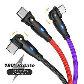180° Rotating Fast Charging Cable, Swivel Elbow Data Sync Cord for iPhone Android Samsung, USB-C/Micro/Lightning Connectors, Nylon Braided Cable in Various Len