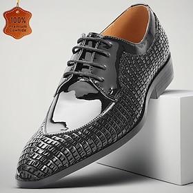 Herresko i premium ægte læder med slangeskindsprægning, luksuriøse dresssko i laklæder med snørebånd til forretningsmænd, bryllupper, fester, banketter og raff