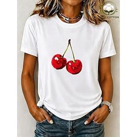 Women's 100% Cotton T Shirt Print Floral Graphic Vintage Stylish Classic Short Sleeve Crew Neck Regular Tops Casual Daily Weekend White Summer Spring