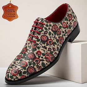 Herre oxfordsko med blomsterprint og snørebånd, vintage statement-fodtøj til bryllupsgæster, banketter, fester, receptioner og aftenarrangementer