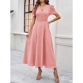 Dame Midikjole A Linje Kjole Sommerkjole Afslappet Daglig Regulær Vanlig Kortærmet V-hals Blå Sort Lyserød Vin Sommer Forår