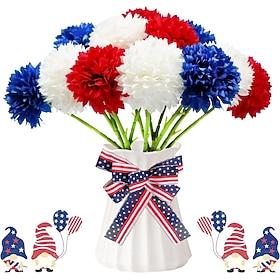 12 pcs Artificial Flower Patriotic Memorial Bouquet Red, White, and Blue Artificial Chrysanthemum Bouquet for July 4th Independence Day Floral Silk Flower Arra