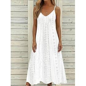 Women's Midi Dress White Dress Casual Dress Summer Dress Eyelet Dress Fashion Modern Daily Beach Holiday Regular Fit Floral Sleeveless V Neck Black White Pink