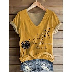 Women's T Shirt Print Floral Graphic Vintage Stylish Classic Short Sleeve V Neck Regular Tops Casual Daily Going out Blue Yellow Red Purple Orange Summer Sprin
