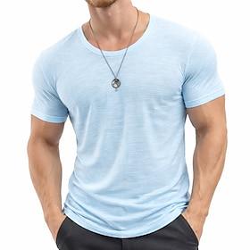 Men's Tee Top Linen T-Shirt Short Sleeves V Neck Summer Plain Vacation Fashion Basic Slim Soft Vacation Street Casual Daily Light Blue Lake blue Black Top Tee
