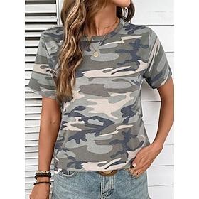 Dame T-shirt Trykt mønster Grafisk Camouflage Stilfuld Klassisk Afslappet Kortærmet Rund hals Almindelige toppe Afslappet Daglig Grøn Sommer Forår